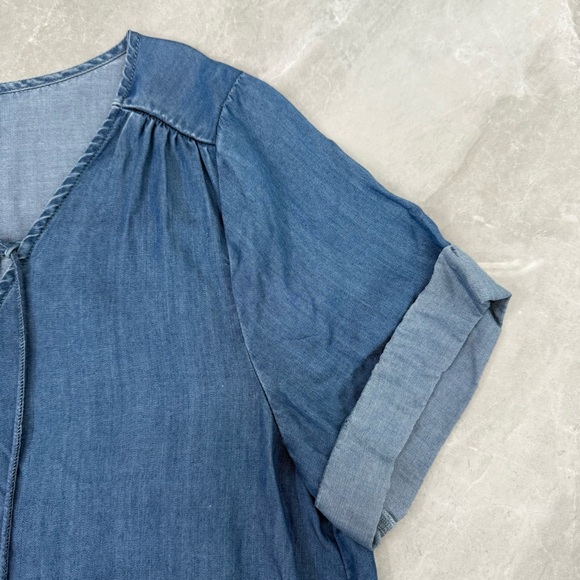 Women’s Lucky Brand Chambray Denim Lace Up Short Sleeve V-Neck Dress Medium - Picture 7 of 16